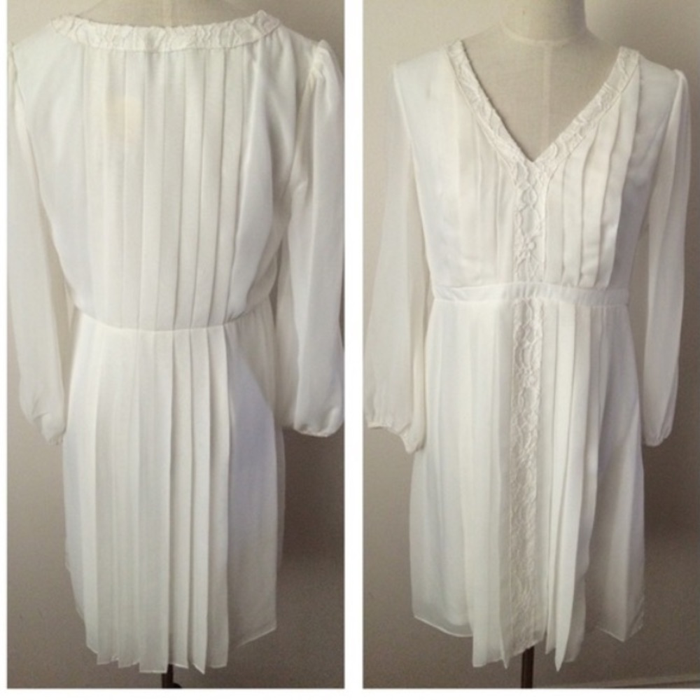 White Pleated Lace Dress